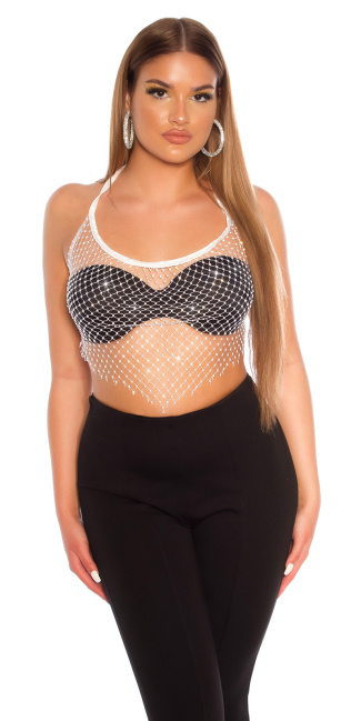Net Top with sparkling Stones White